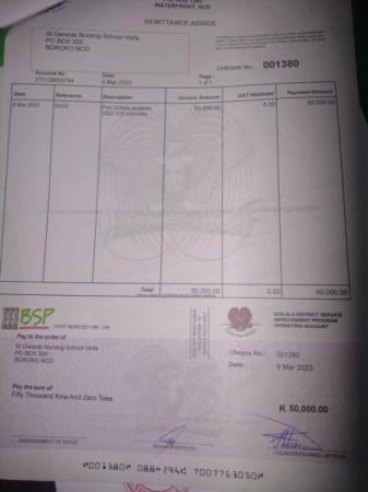Copy of payment documentation for K50,000